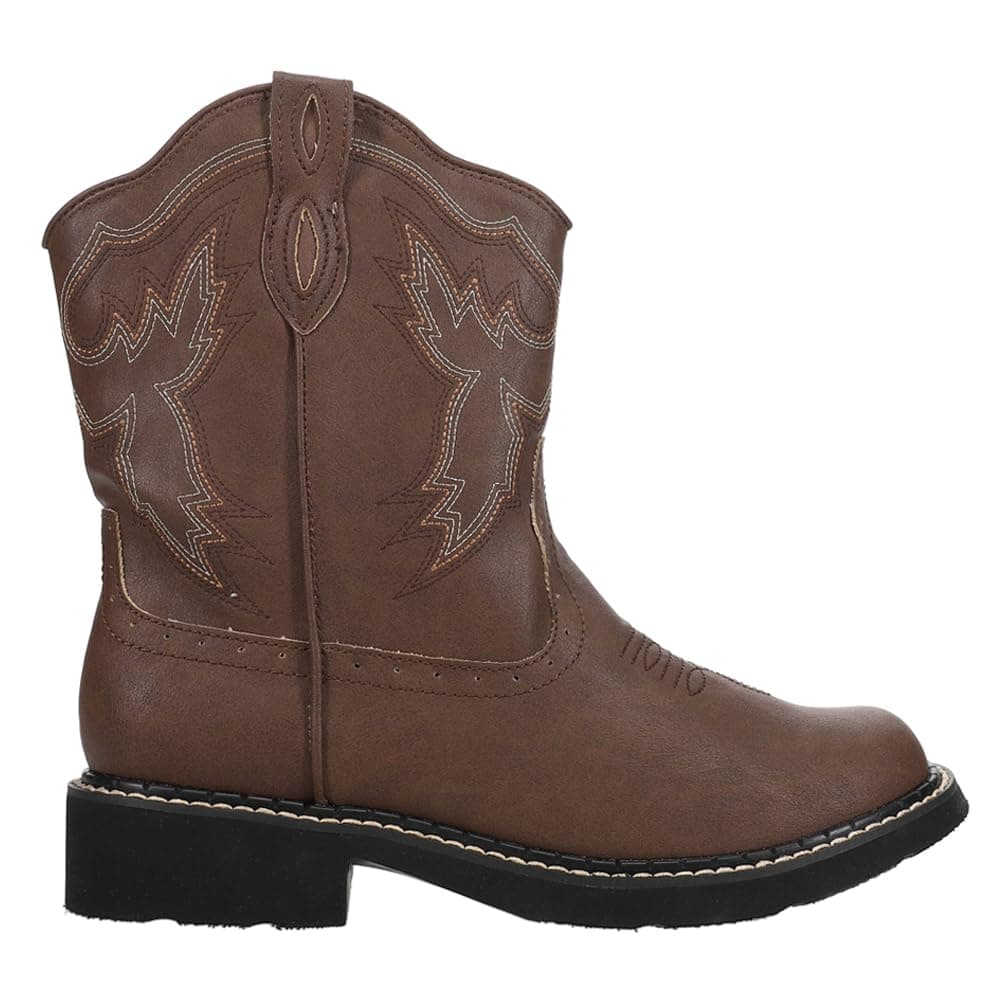 Roper Women's Chunky Rider Embroidered Round Toe Casual Brown Boots