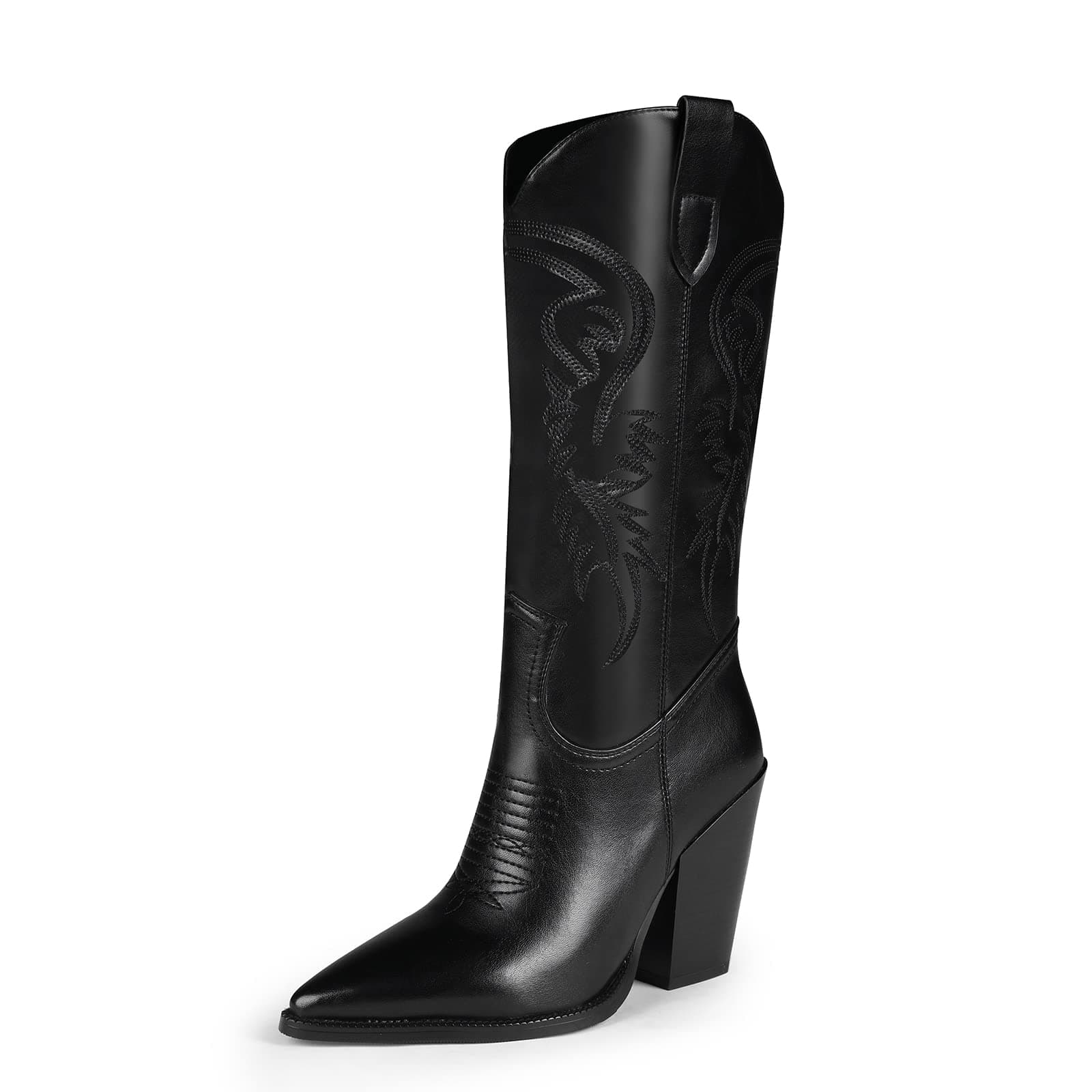 ISNOM Women's Pointed Toe Chunky Heel Cowboy Boots