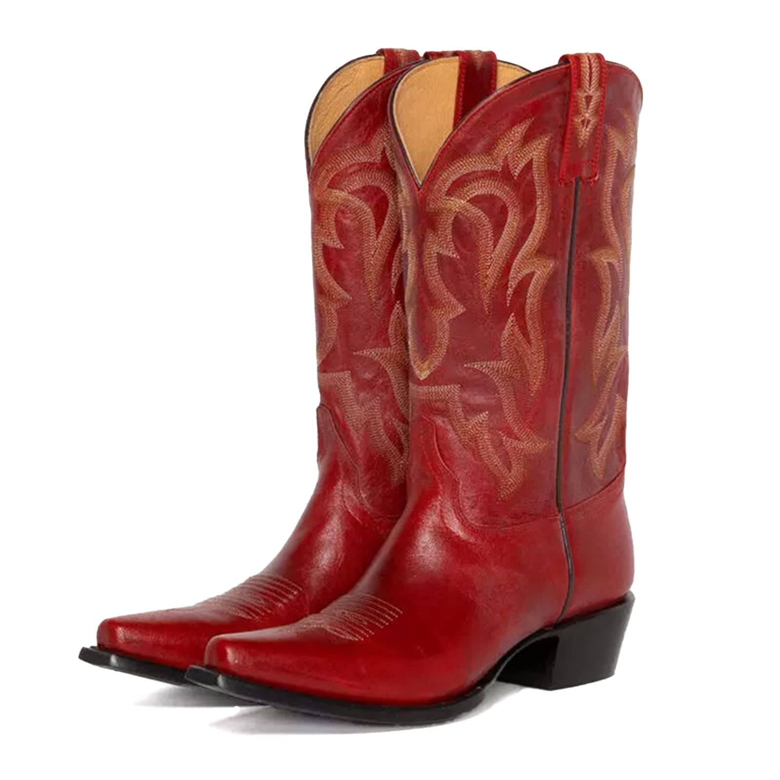Red Yolkomo Western Cowgirl Boots, Pointed Toe Mid Calf Knee High
