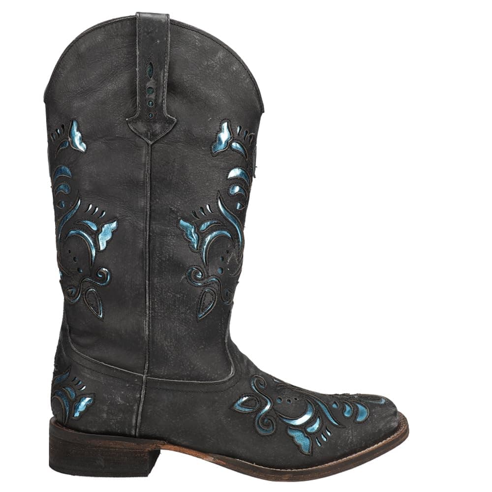 Roper Women's Belle Metallic Square Toe Casual Boots - Black Mid Calf Heel 1-2"