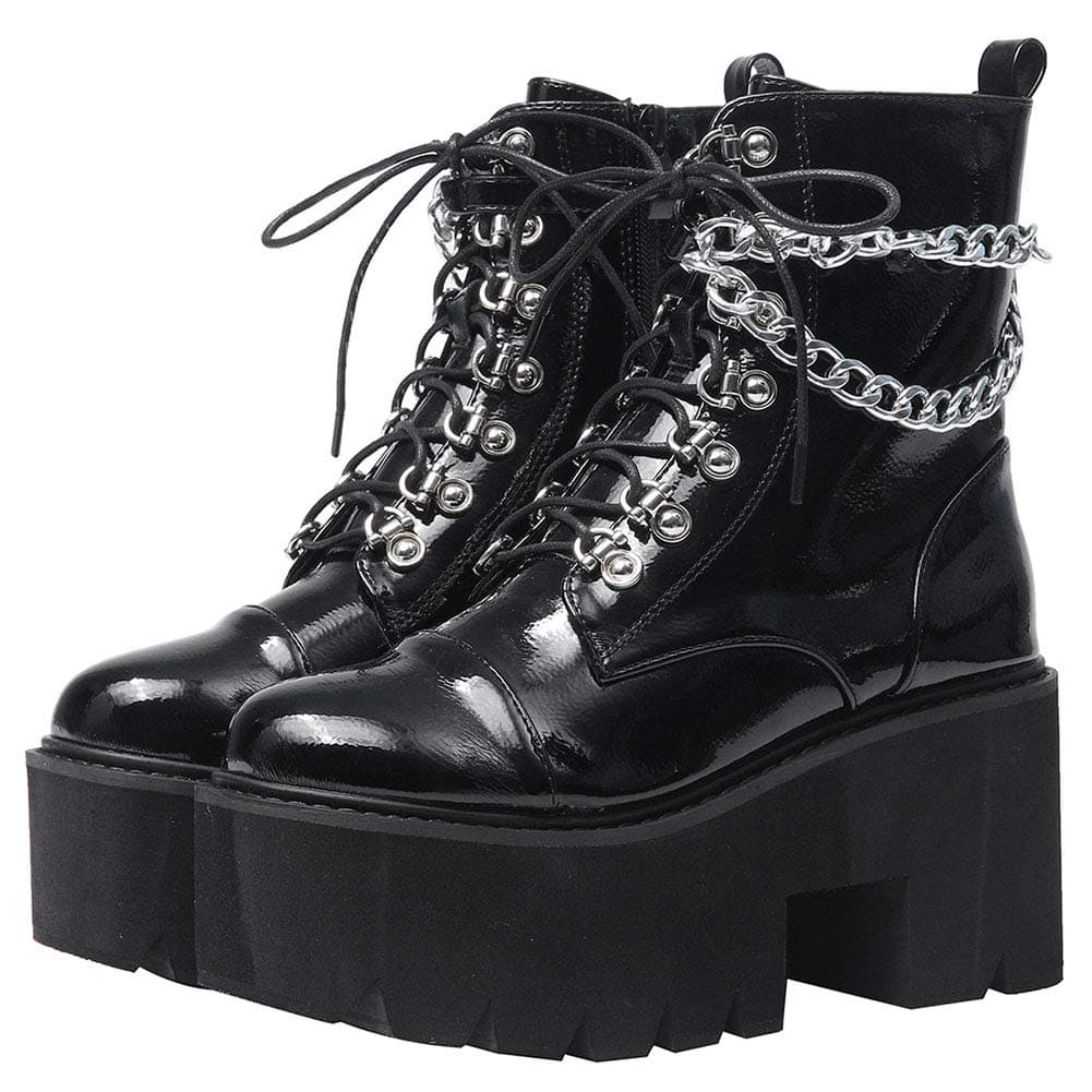 Studded Women's Combat Ankle Boots with Block Heel Platform