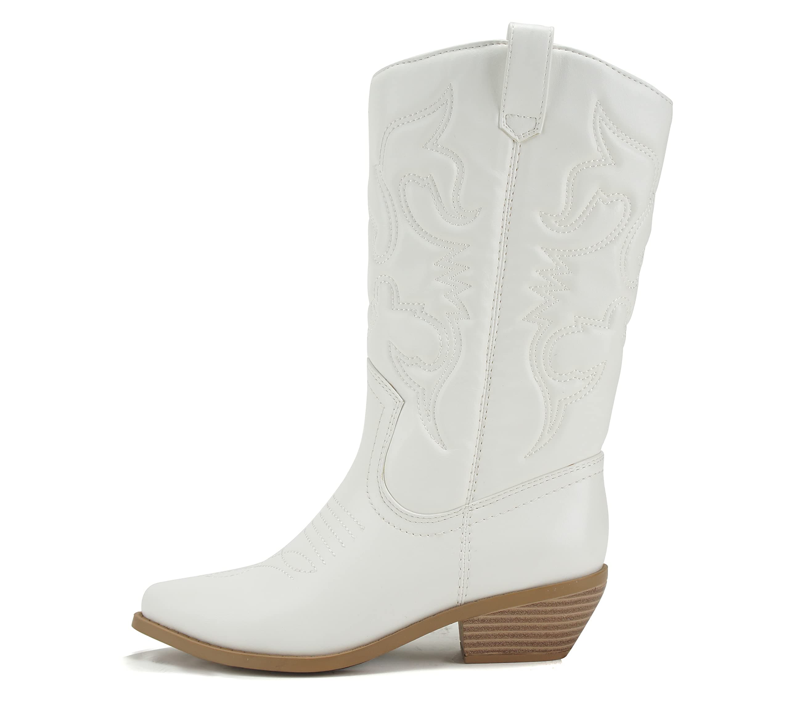 Reno-S Women's White/Beige Pointy Toe Knee High Cowboy Boots