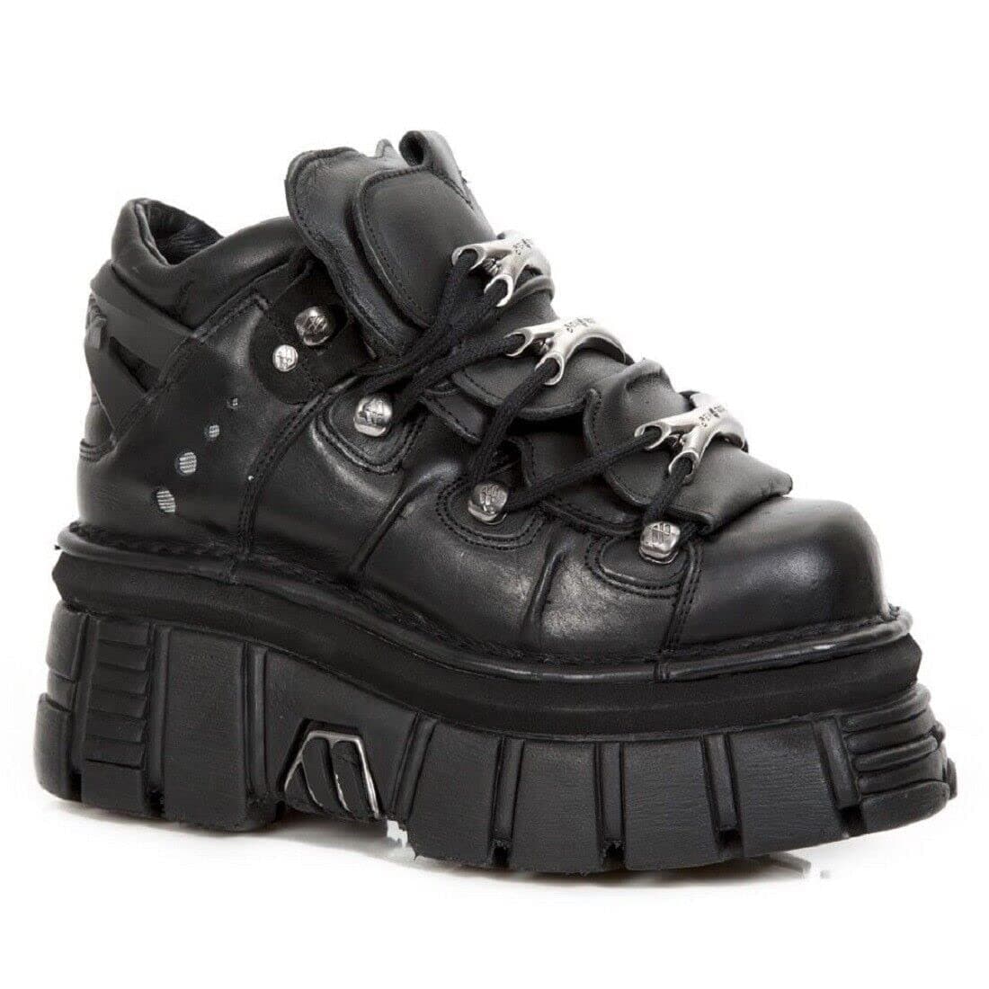 New Rock 106 S29 Women's Gothic Punk Black Metallic Ankle Boots