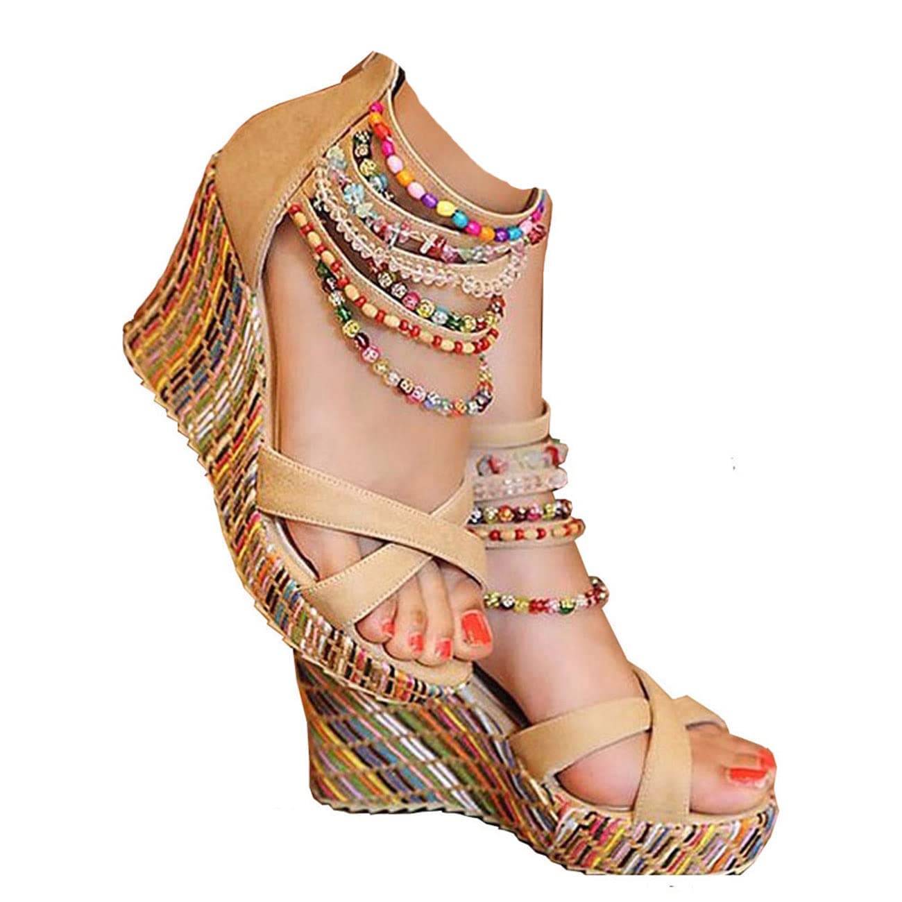 Get More Beauty Women's Pearls Across Top Platform Sandals