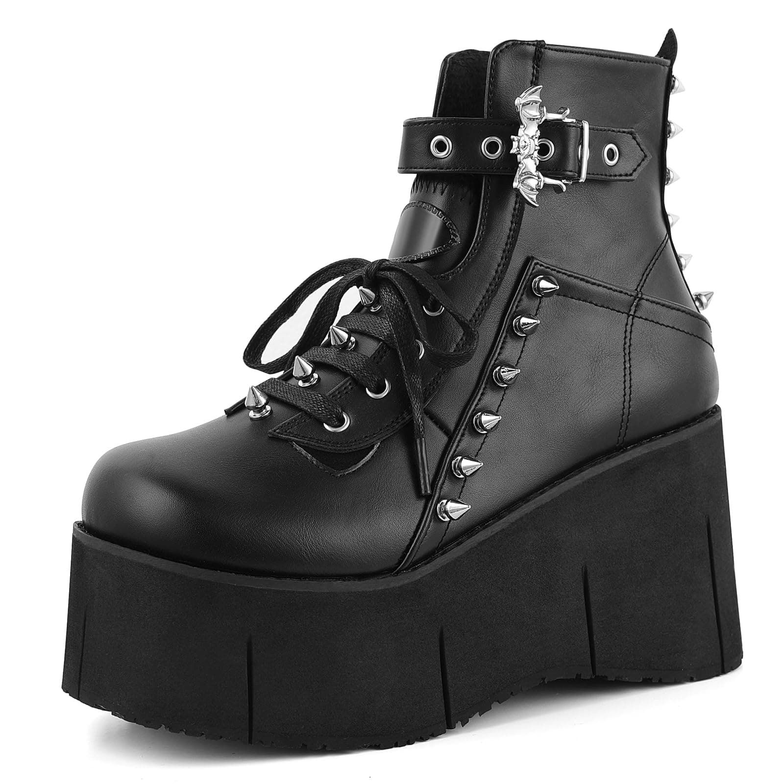 Tscoyuki Chunky Heel Platform Combat Boots for Women Gothic Raves