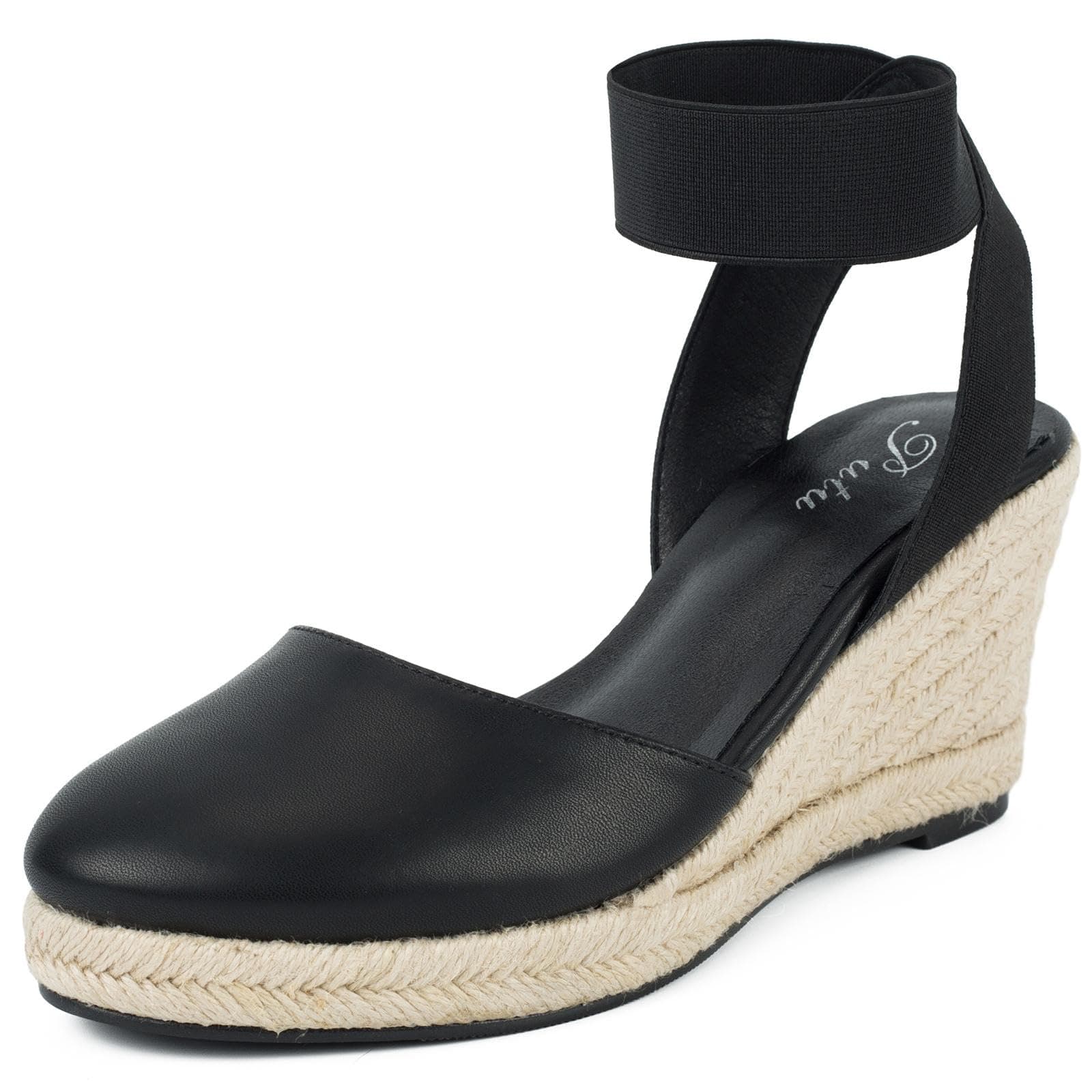 Putu Women's Closed Toe Elastic Ankle Strap Wedge Sandals