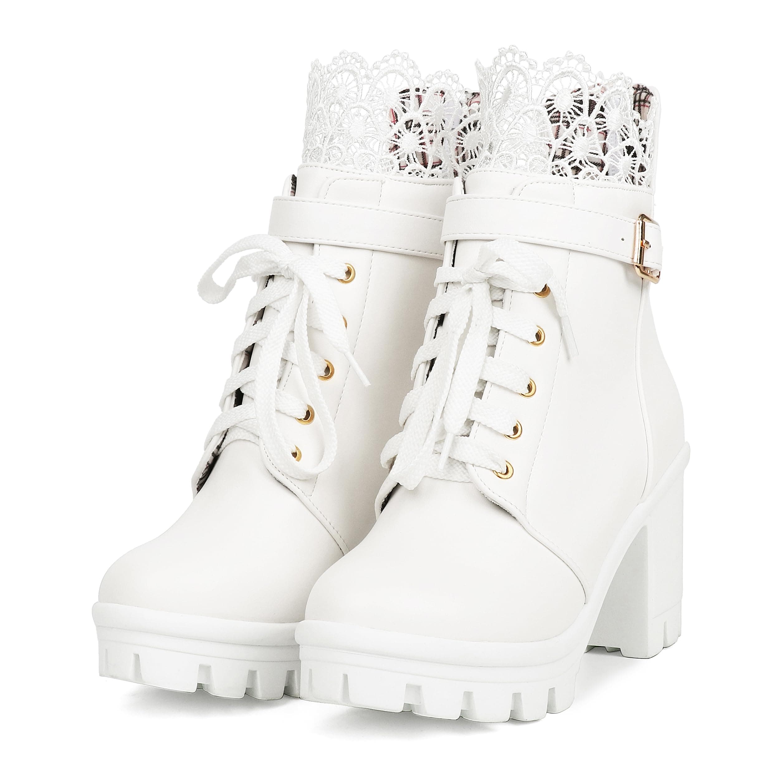 BEAUPAS Chunky Platform Gothic Lace Up Ankle Booties