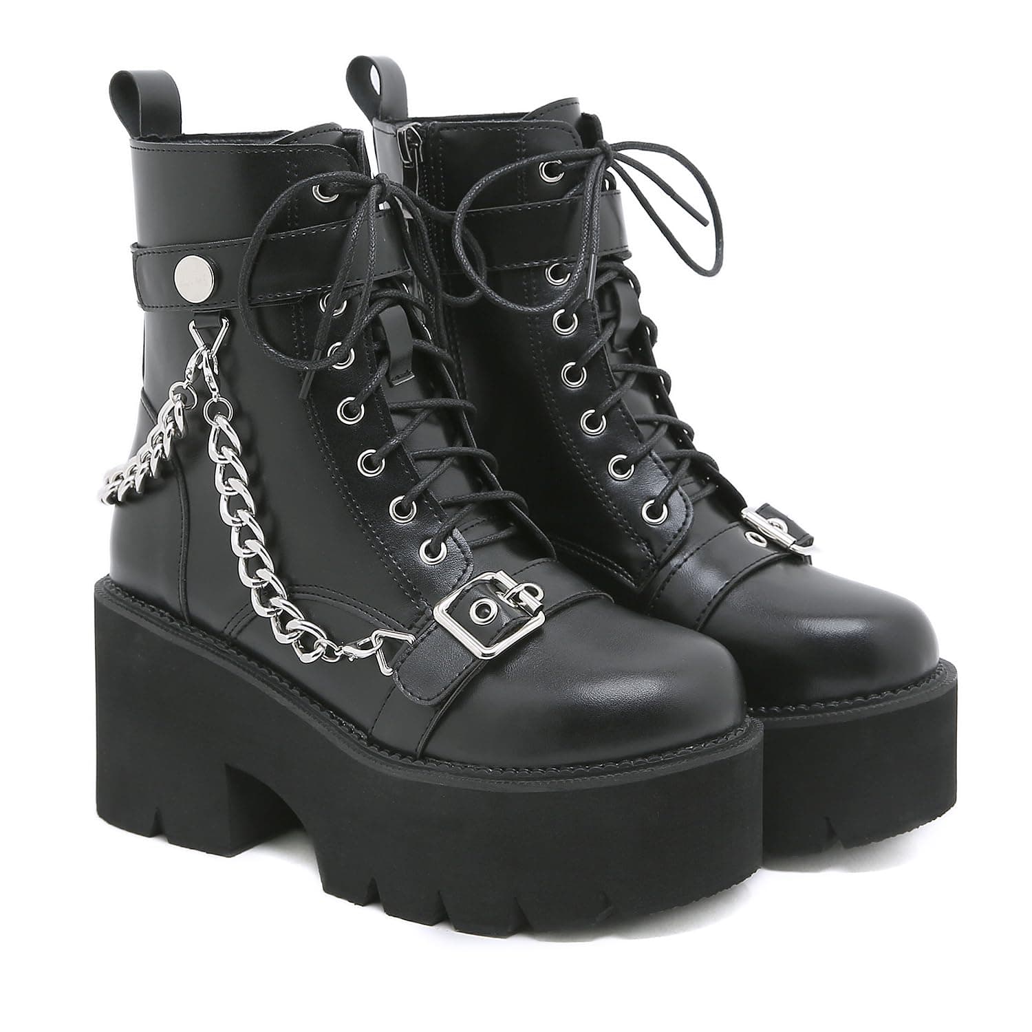 Women's Black Lace up Goth Platform Boots for Cosplay Fashion Punk Style.
