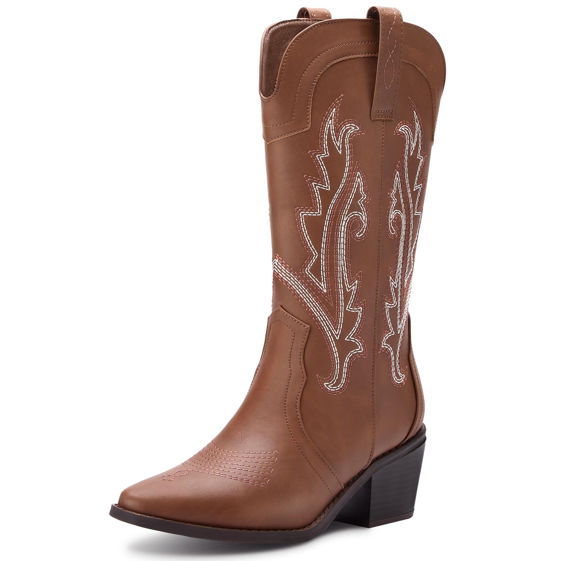 Solestique Women's Cowboy Boots: Embroidered Mid-Calf Heeled Cowgirl Style