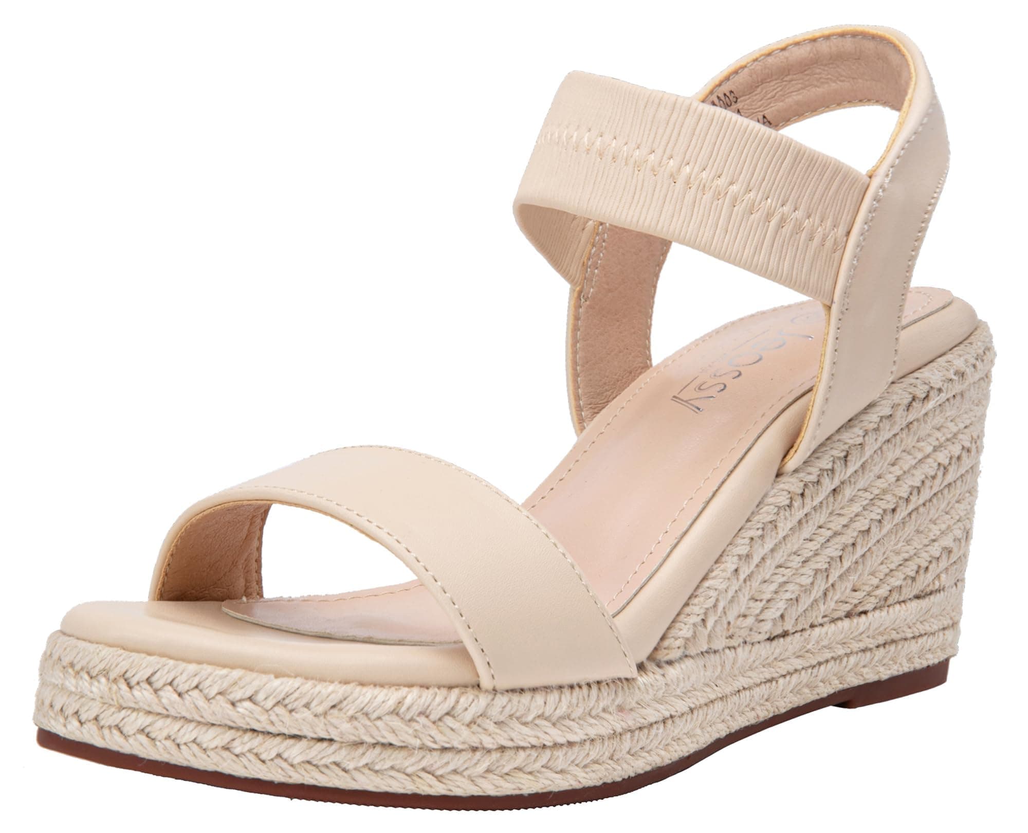 Jeossy Women's Comfortable Black Espadrille Wedge Sandals with Elastic Ankle Strap