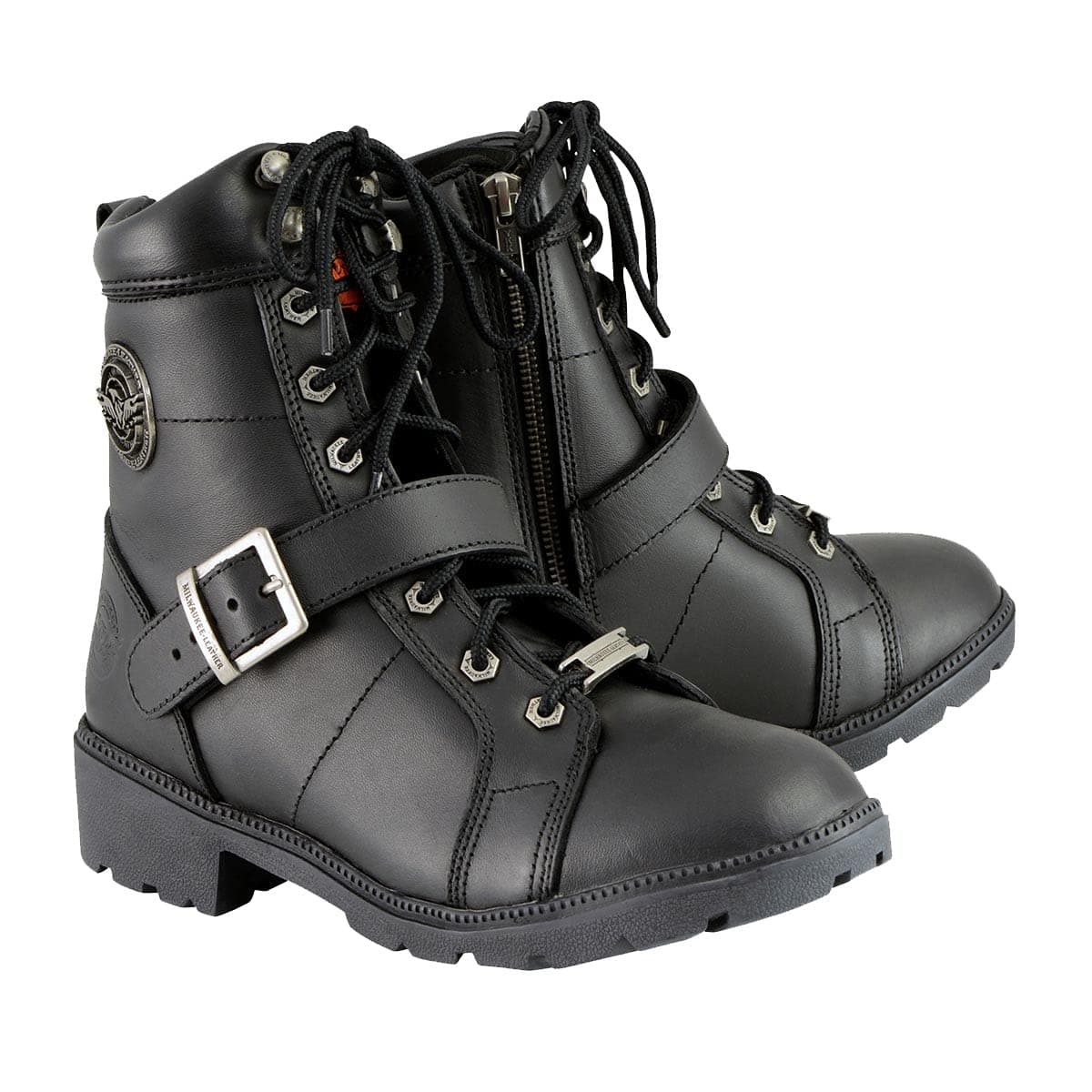 Milwaukee Premium Black Lace-Up Motorcycle Boots for Women