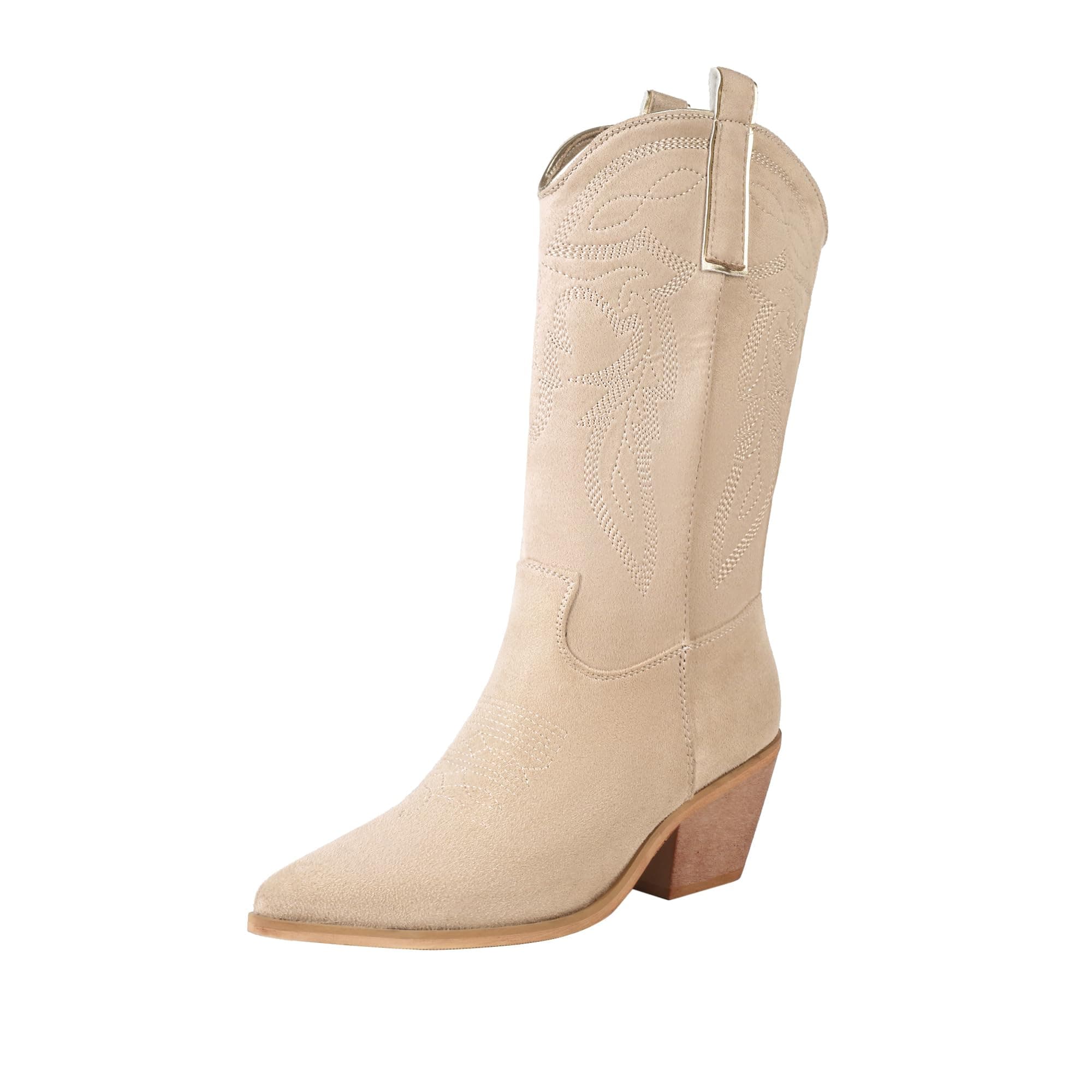 Reitoye Women's Embroidered Western Cowboy Mid Calf Boot with Chunky Heel