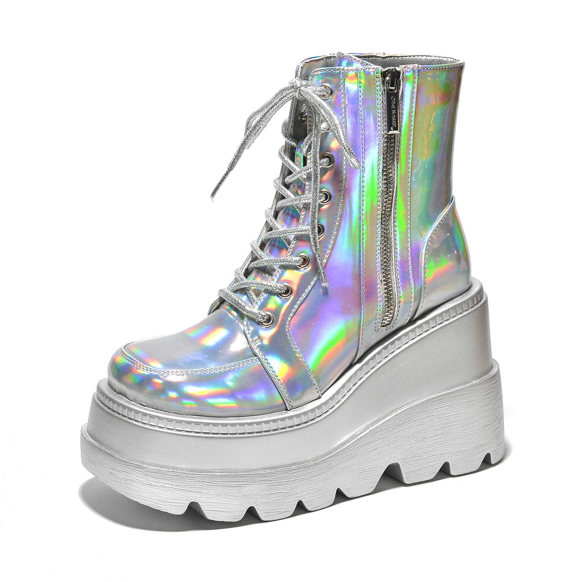Radio Holographic Ankle Boots with Chunky Block Heels - Women's Size 9