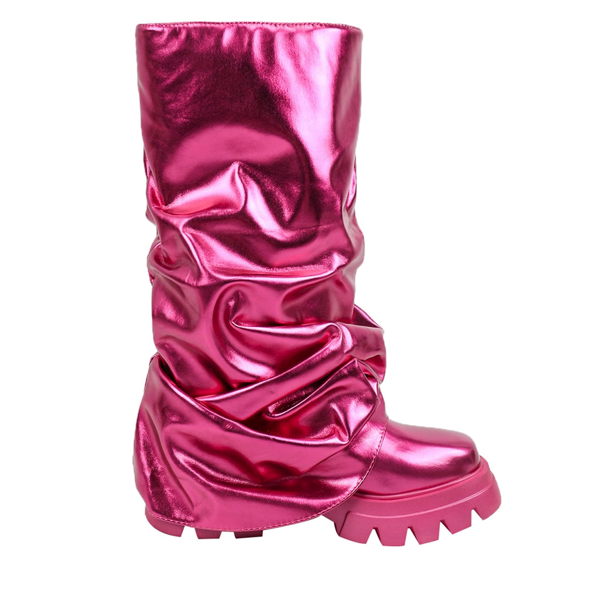 DETOGNI Women's Metallic Mid-Calf Pull-On Chunky Platform Booties