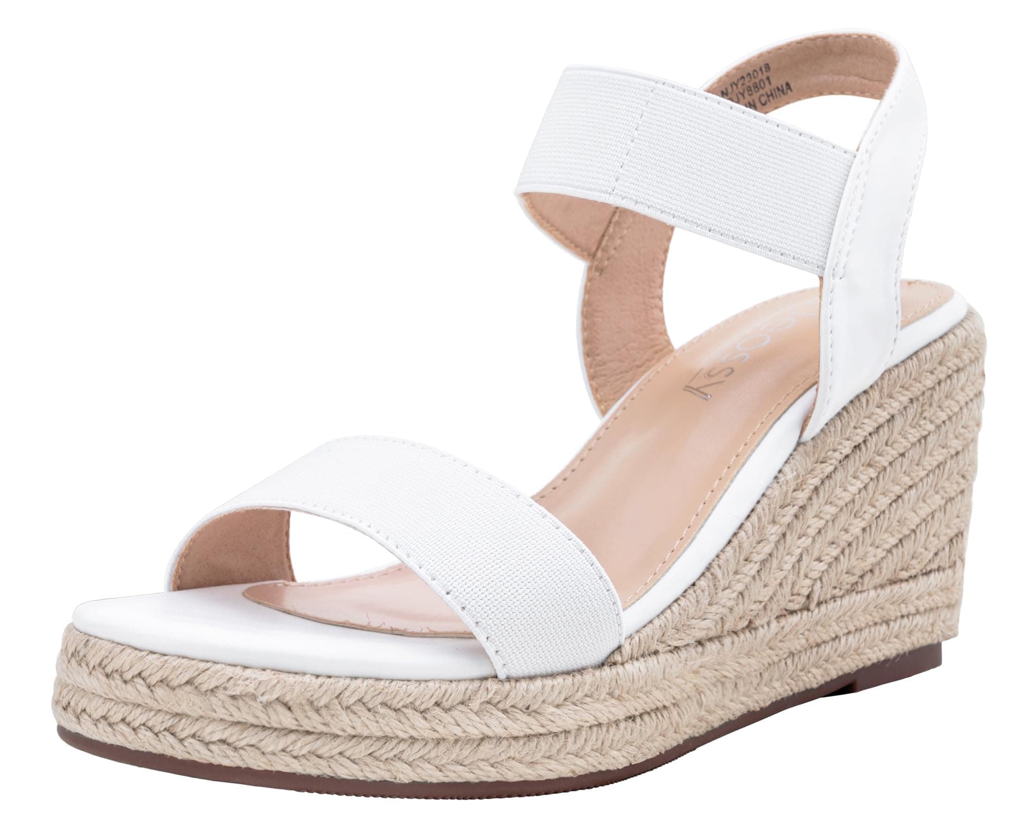 Jeossy Women's Comfortable Black Elastic Ankle Strap Wedge Sandals