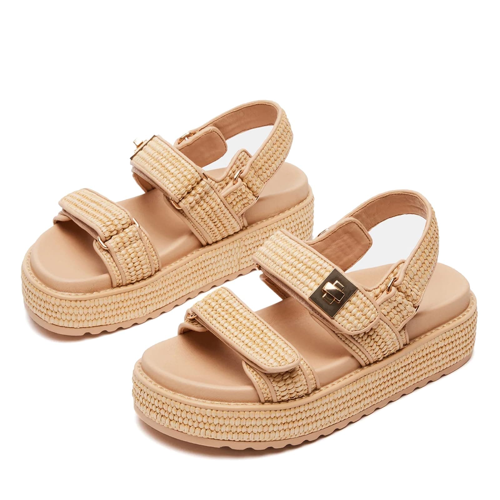 SOVANYOU Raffia Platform Wedge Sandals for Women