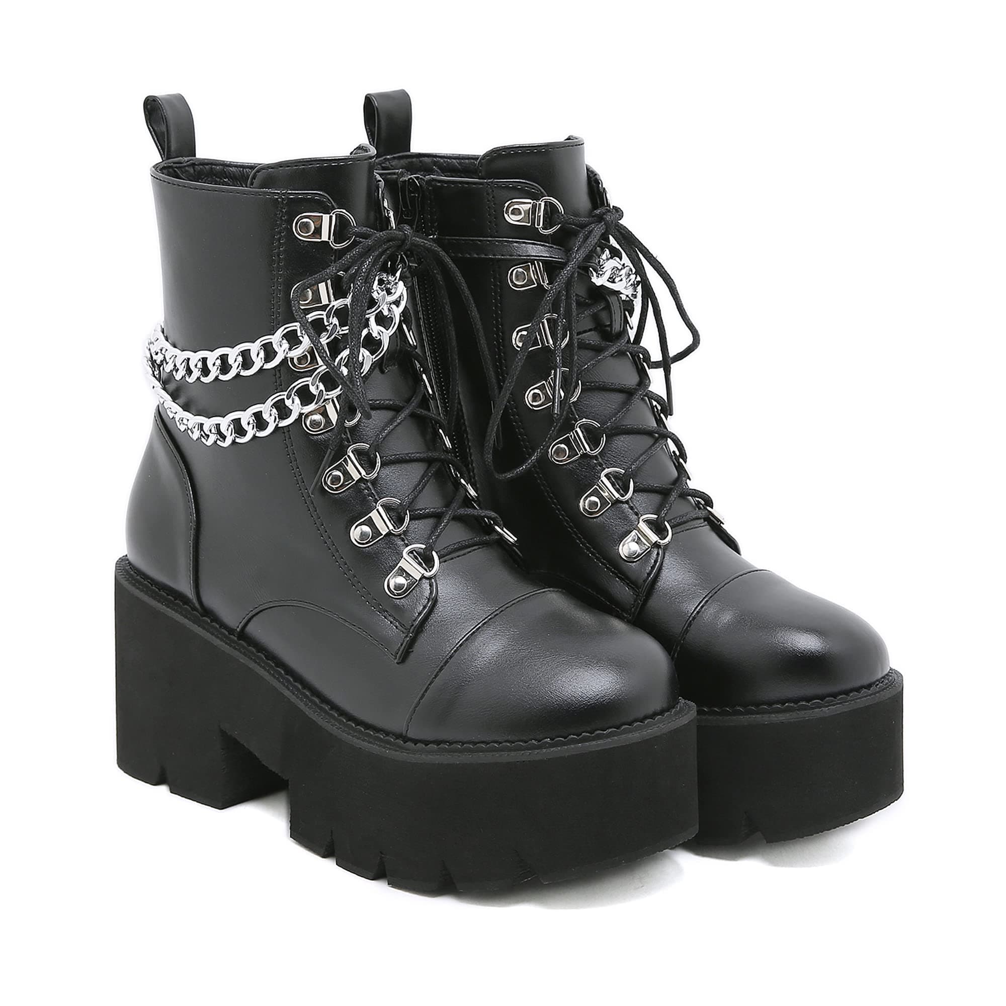 Rui Yue Women's Chunky Ankle Zipper Combat Boots