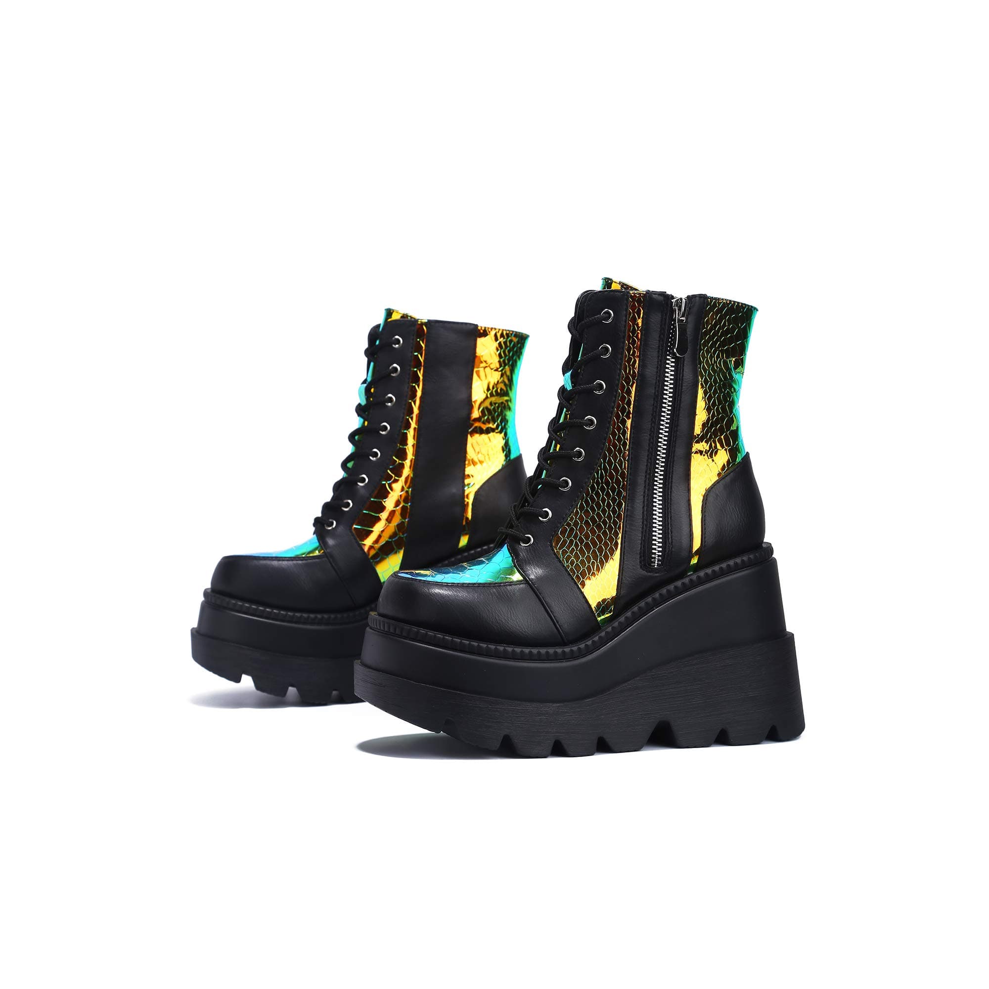 Radio Holographic Block Heel Booties for Women (Cape Robbin)