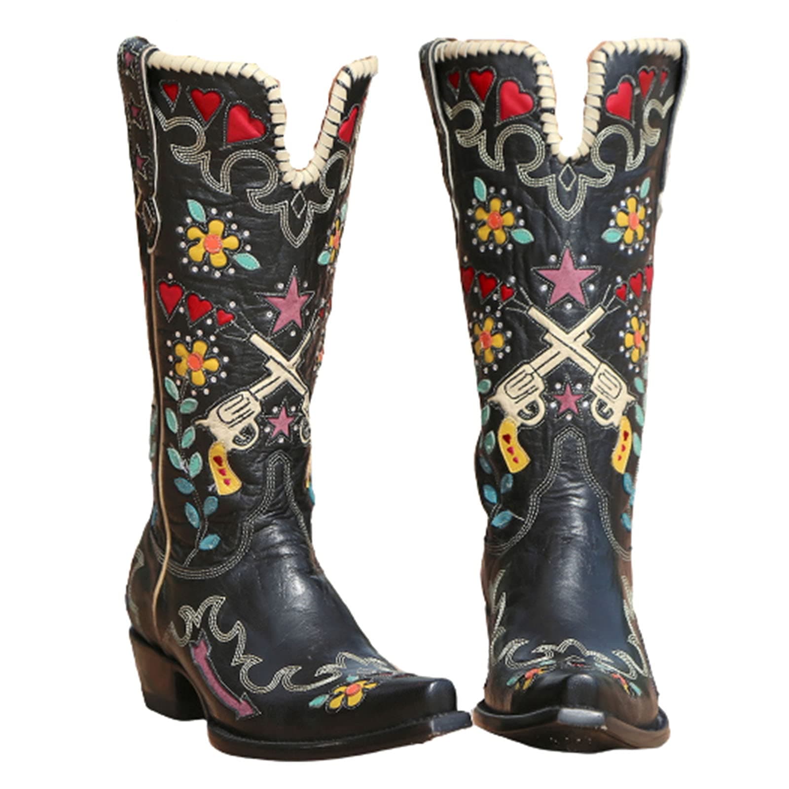 Erocalli Women's Western Mid Heel Embroidered Claf Boot