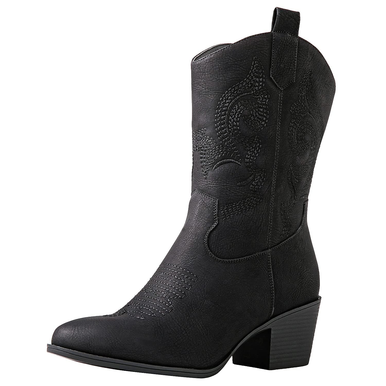 GLOBALWIN Women's Mid Calf Western Cowgirl Bootschunky Low Heel