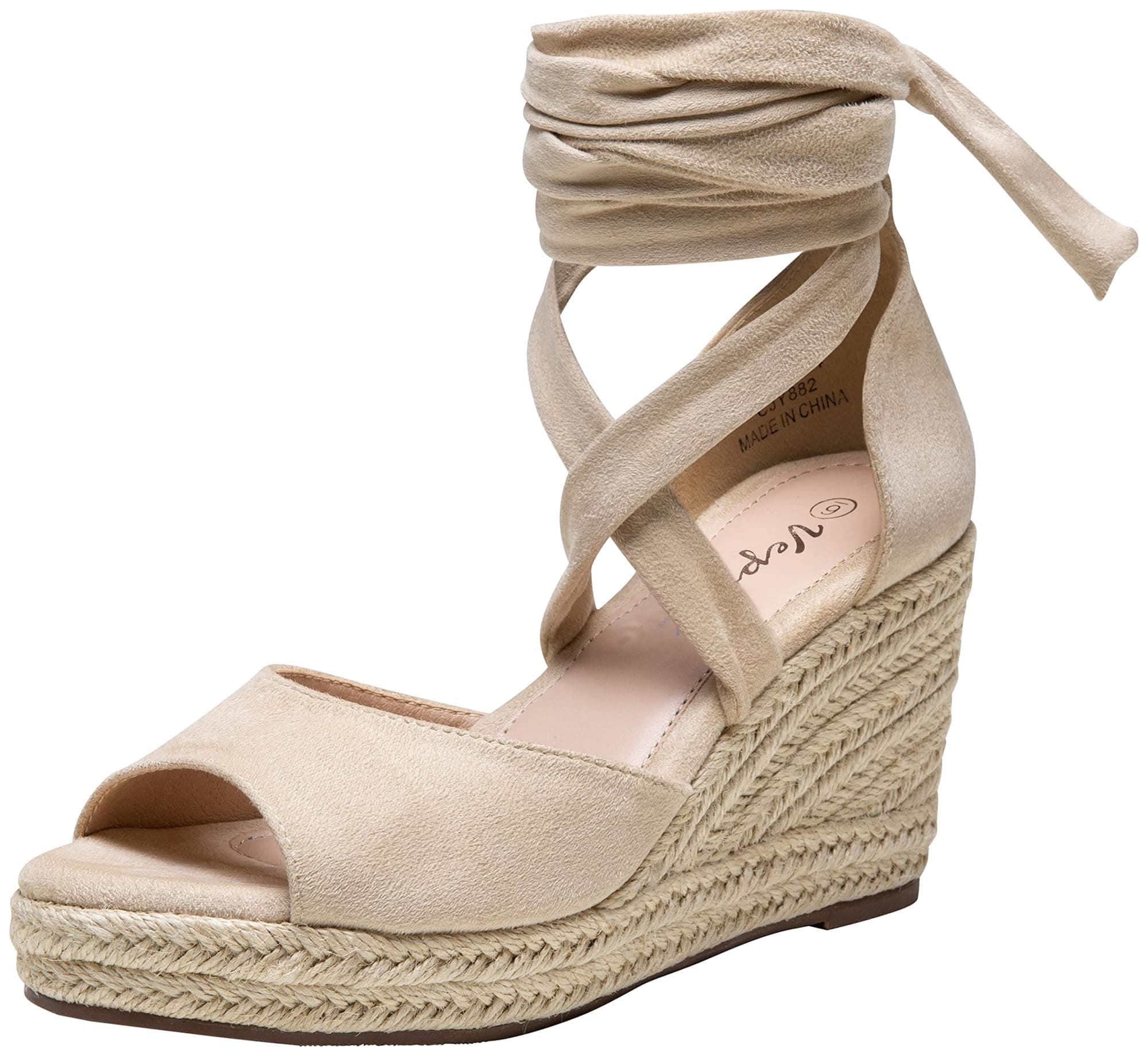 Vepose Women's Lace-Up Espadrille Platform Wedge Sandals