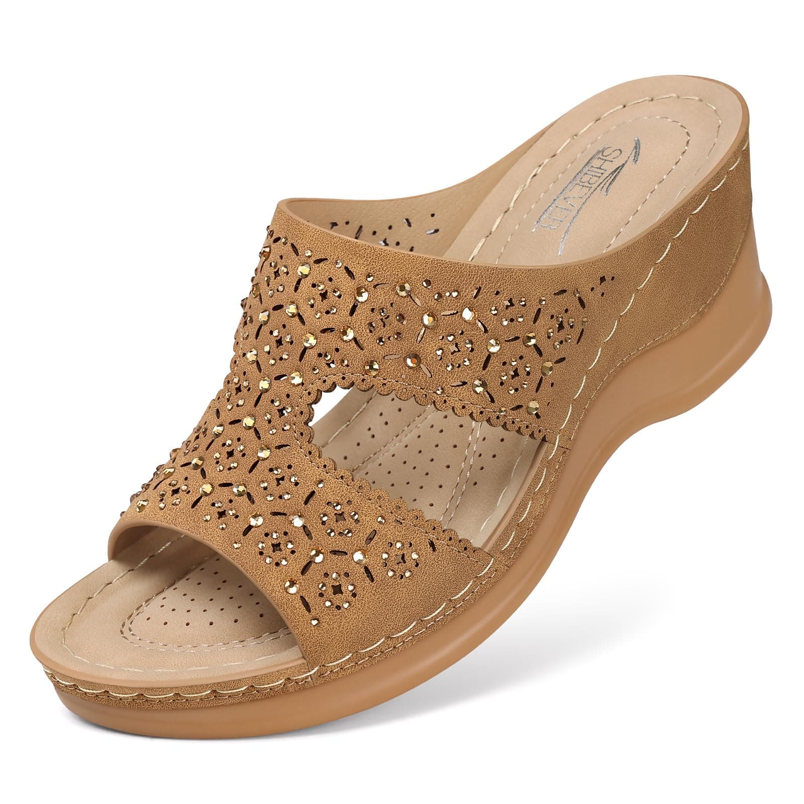 SHIBEVER Women's Dressy Wedge Sandals - Summer Slip-On Comfort Walking Platforms