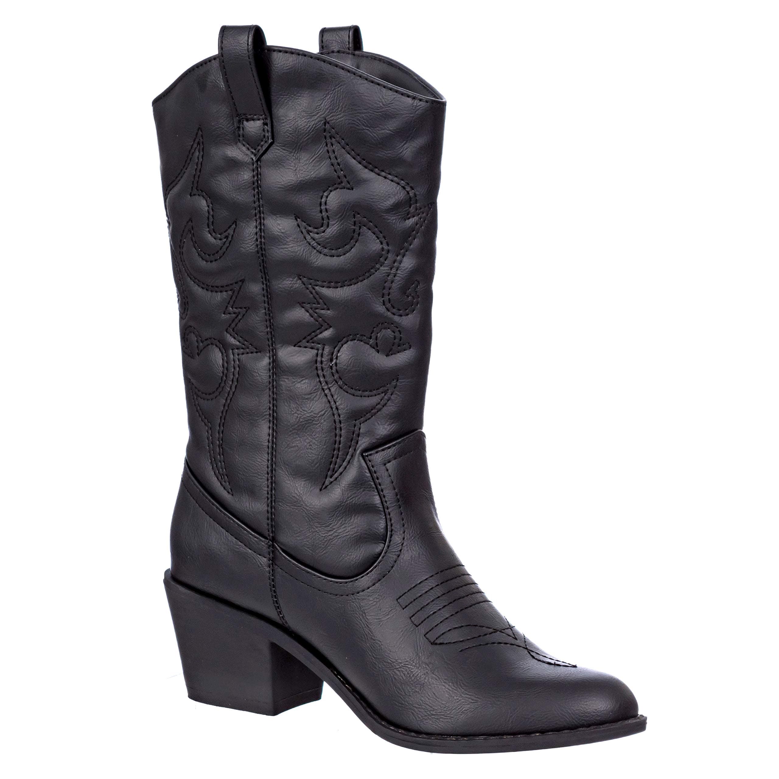 Charlies Albert Women's Mid-Calf Embroidered Cowboy Boots Low Stacked Heel Western